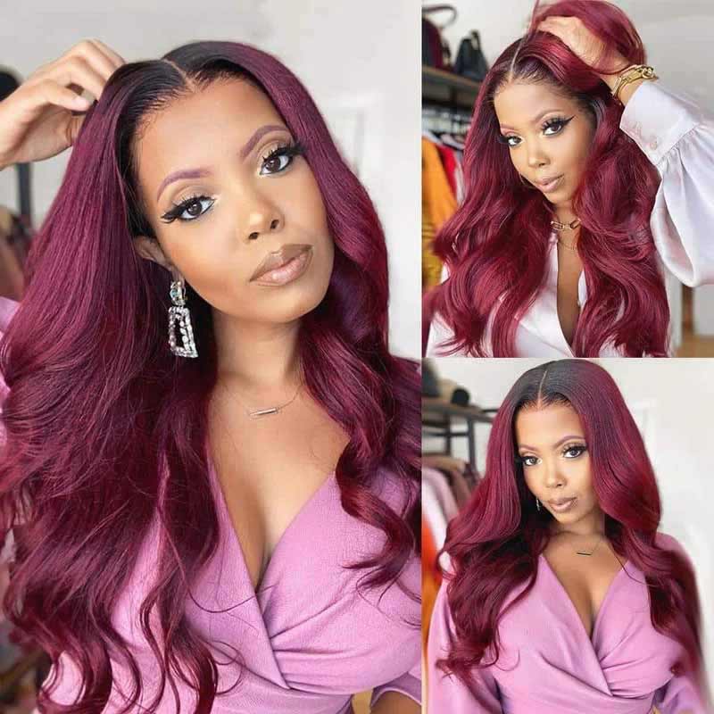 200% 250% Density Ombre 1B/99J 13x4 HD lace front Body Wave wig