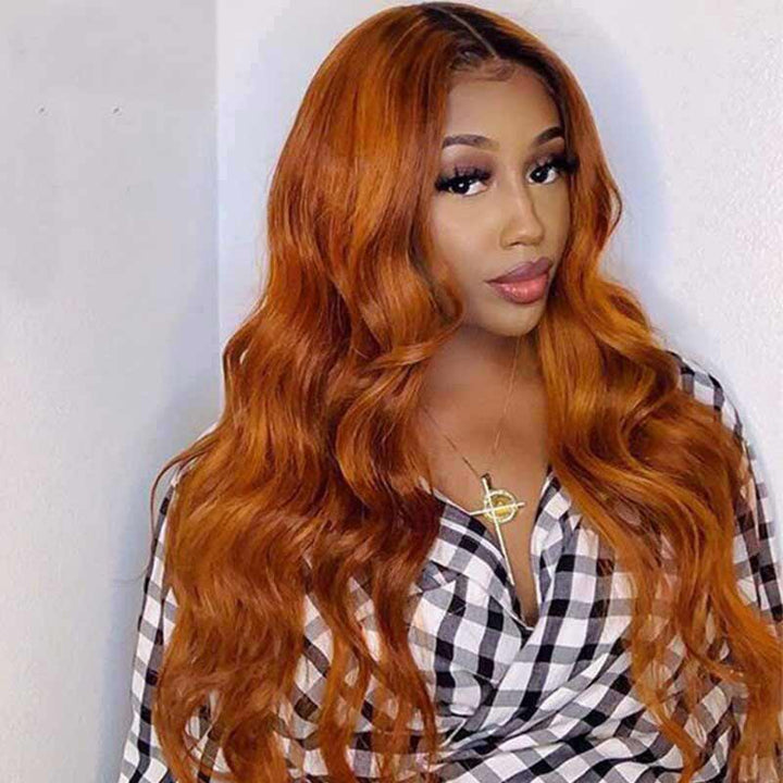 200% 250% Density Ombre 1B/Ginger 13x4 HD lace front Body Wave wig