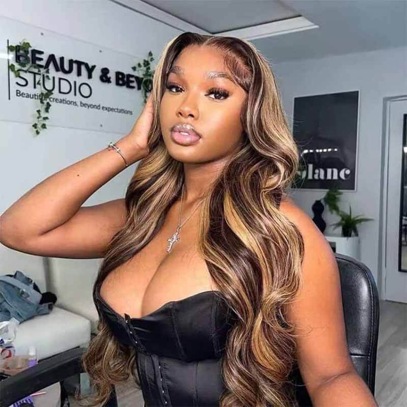 200% 250% density 4/27 Highlight Body Wave wig, 13x4 HD transparent lace front