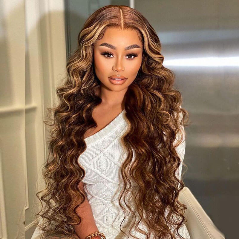 200% 250% density P4/27 Highlight Body Wave wig, 13x6 HD lace front
