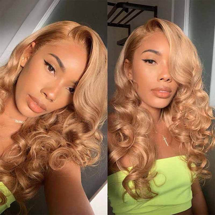 200% 250% high density Body Wave wig, #27 Honey Blonde, 13x4 HD lace front