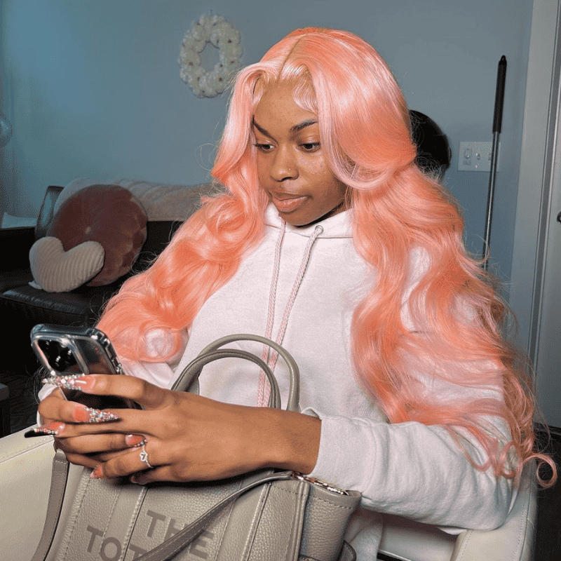 200% 250% high density Body Wave wig, Light Baby Pink, 13x4 lace front