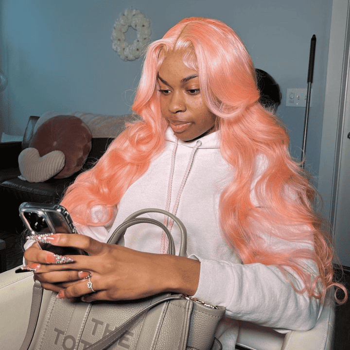 200% 250% high density Body Wave wig, Light Baby Pink, 13x4 lace front