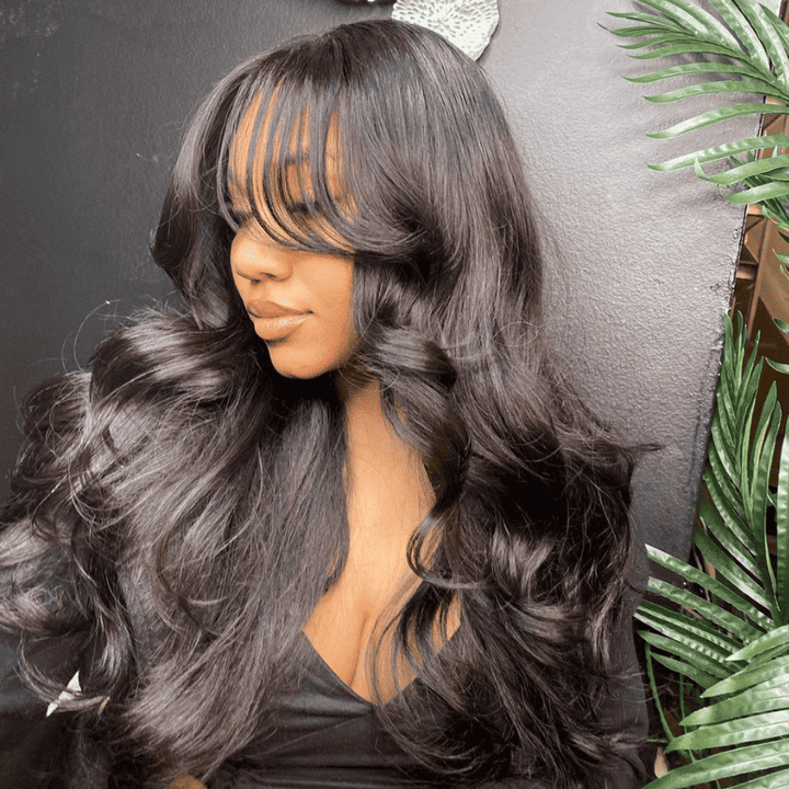 200% 250% high density Body Wave wig, curtain bangs, 13x4 lace front