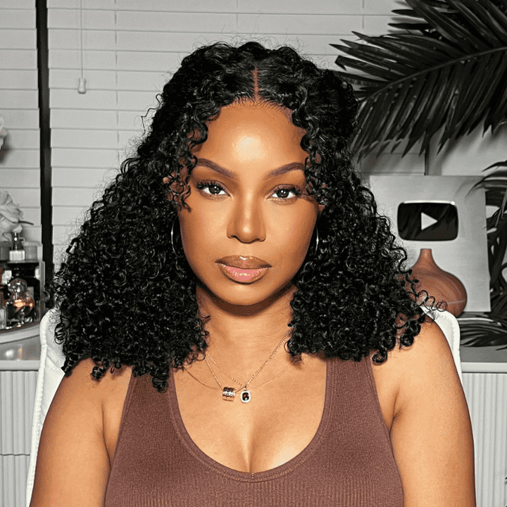 200 density short bob lace front wig with kinky curly human hair texture