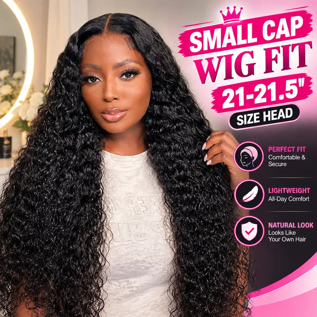 21-21.5 Inch Small Cap Size Water Wave Human Hair Wig 13x4 HD Lace Front 200% 250% Density Small Head Friendly