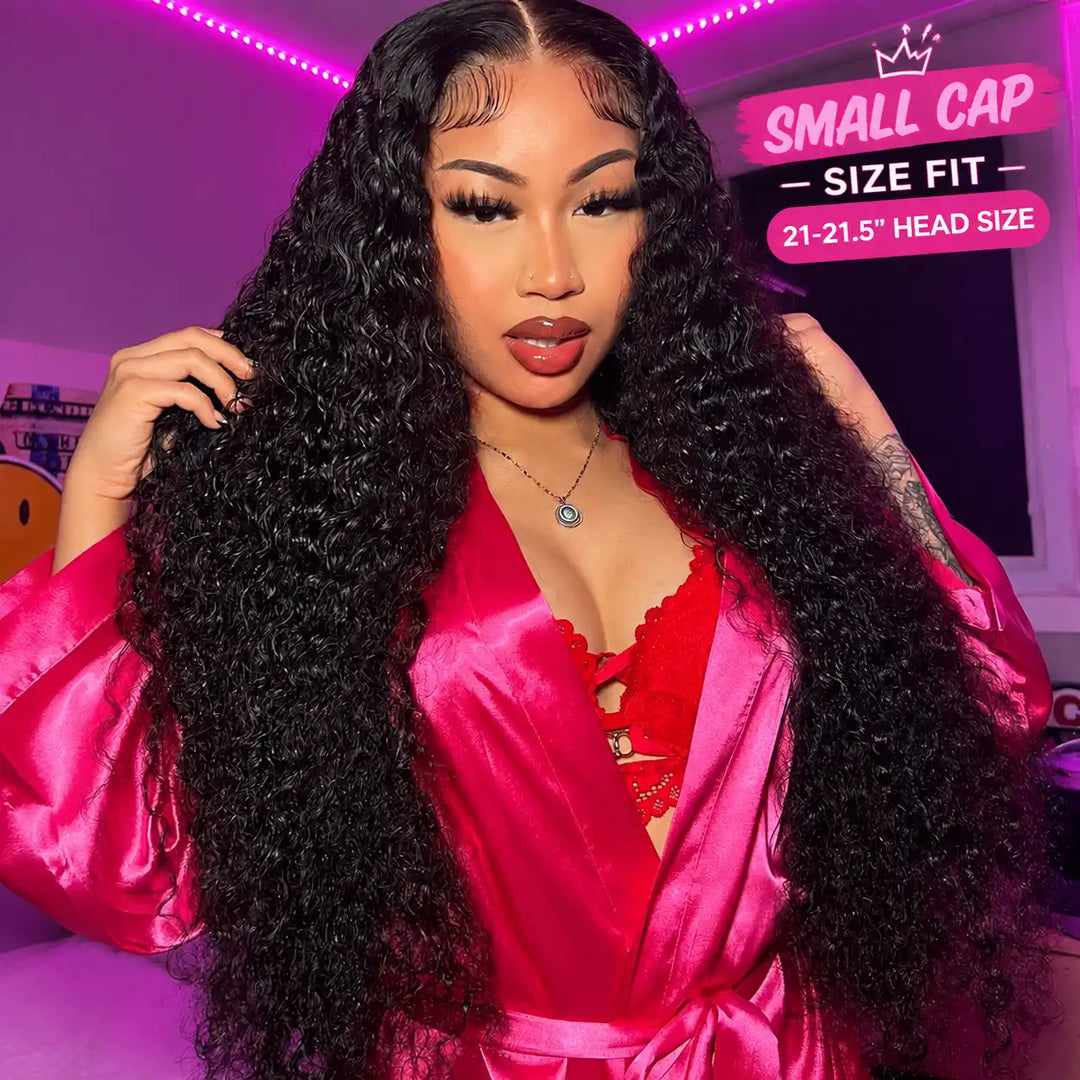 21.5 Inch Small Cap Size Deep Wave Human Hair Wig 13x4 HD Lace Front Wig 200% 250% Density Small Head Friendly Wig