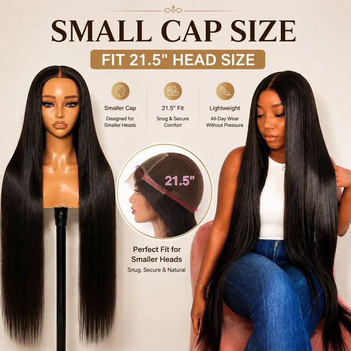 21.5 inch Small Head Friendly Small Cap Size 13x4 Lace Front Human Hair Wig 200% 250 Density Thick And Full For Small Head Women