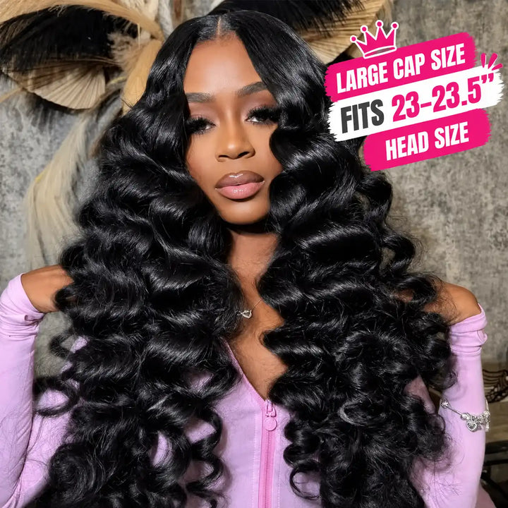 23-23.5 Inch Large Cap Loose Deep Wave 13x4 HD Lace Front Human Hair Wig Full Density View
