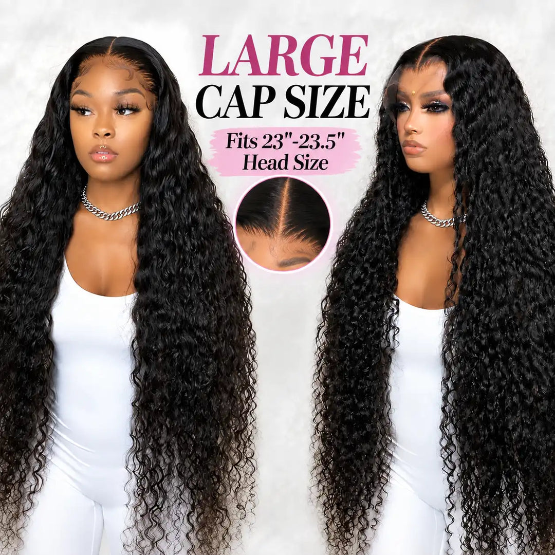 23-23.5 Inch Large Cap Size Big Head Friendly 13x4 Deep Wave Lace Front Human Hair Wig 200% 250% Density