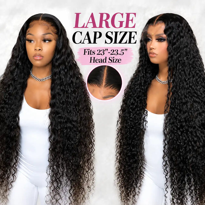 23-23.5 Inch Large Cap Size Big Head Friendly 13x4 Deep Wave Lace Front Human Hair Wig 200% 250% Density
