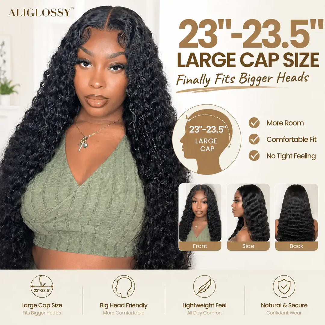 23-23.5 Inch Large Cap Size Big Head Friendly Deep Wave 13x4 Lace Front Human Hair Wig