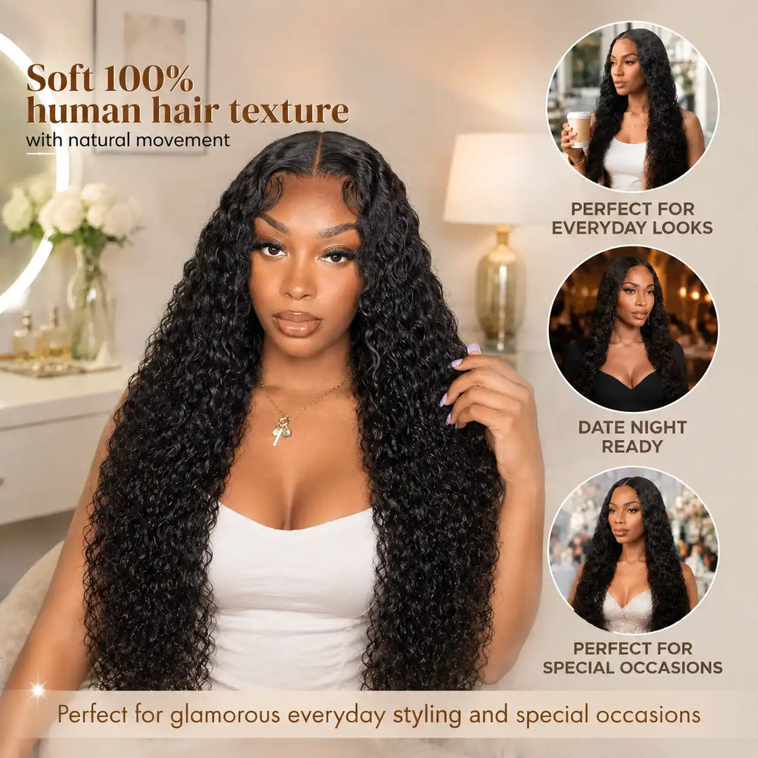 23-23.5 inch Large Cap Deep WAVE HUMAN HAIR WIG FOR BIG HEAD FRIENDLY
