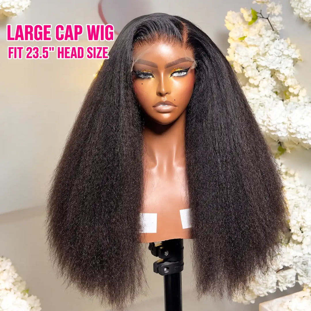 23-23.5 inch Large Cap Kinky Straight Lace Front Human Hair Wig For Big Heads