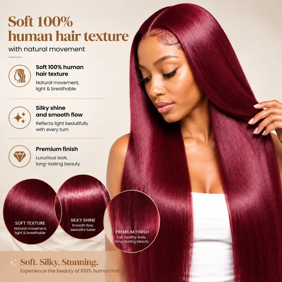 23-23.5 inch Large Cap Size 99J Burgundy Body Wave 13x4 Lace Front Human Hair Wig for women offering flexible deep middle and side parting options.