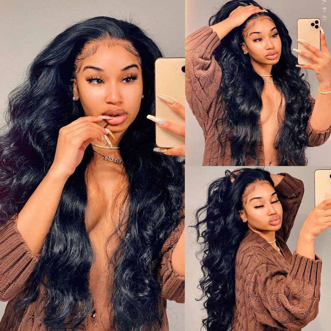 23.5 Inch Big Cap Size Body Wave Human Hair Wig with 13x4 Lace Front Design