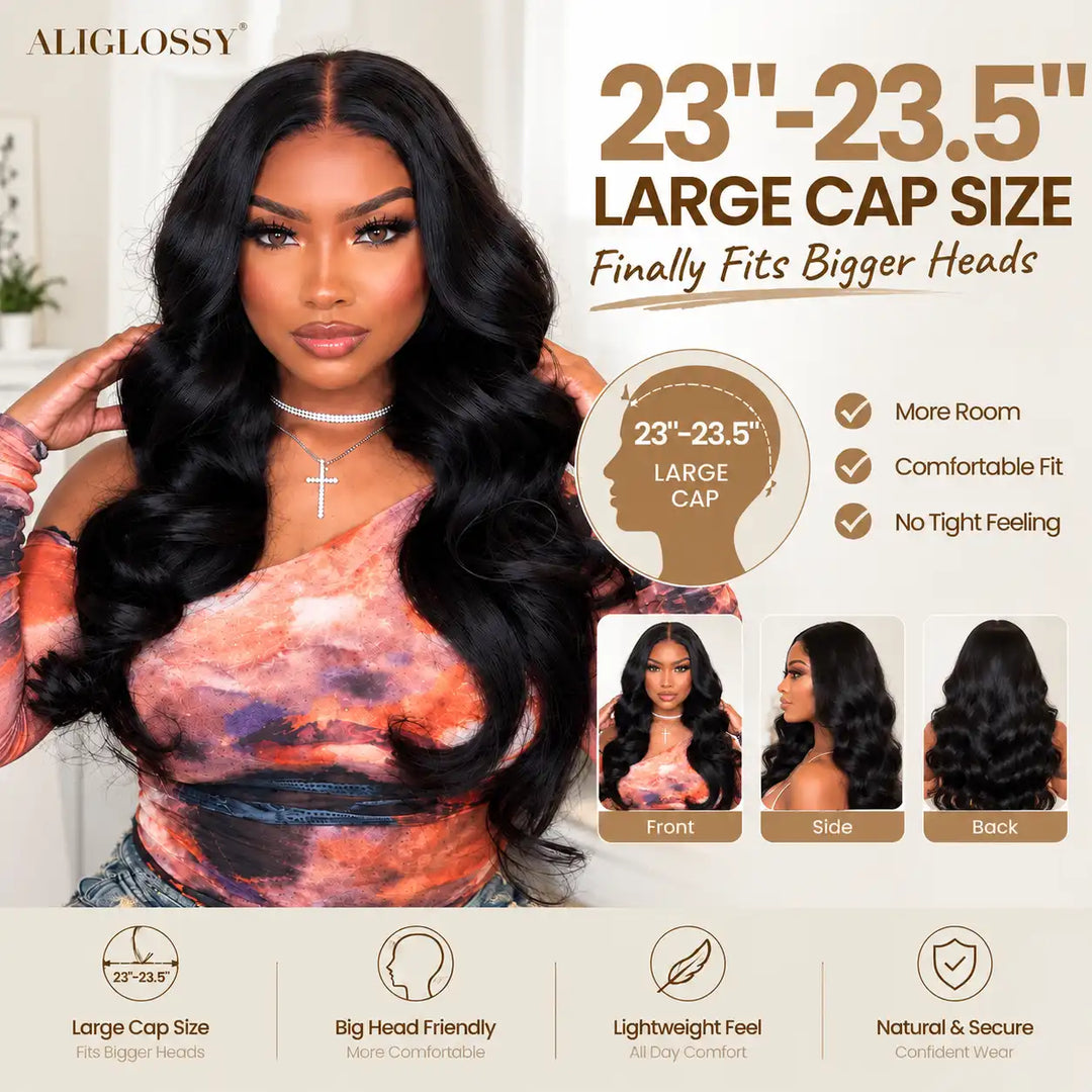 23.5 Inch Large Cap Human Hair Wig for Big Heads