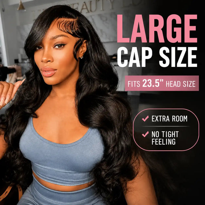 23.5 Inch Large Cap Size Big Head Friendly 13x4 Body Wave Lace Front Human Hair Wig 200% 250% Density