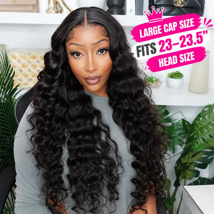 23.5 Inch Large Cap Size Big Head Friendly Loose Deep Wave Human Hair Wig Comfortable Fit Comparison