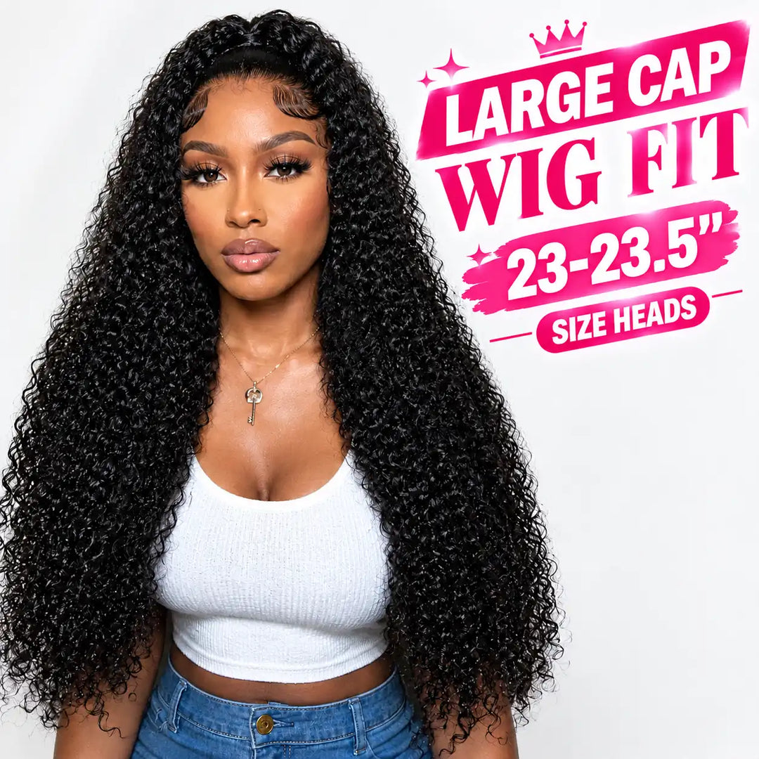 23"-23.5" Large Cap Human Hair Wig for Big Heads | Kinky Curly 13x4 HD Lace Front Wig 200%-250% Density For Black Women