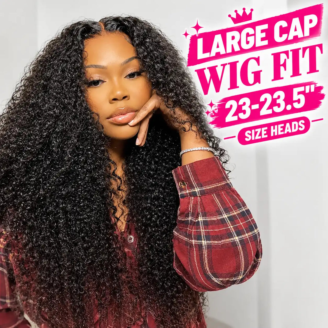 23"-23.5" Large Cap Human Hair Wig for Big Heads | Kinky Curly 13x4 HD Lace Front Wig
