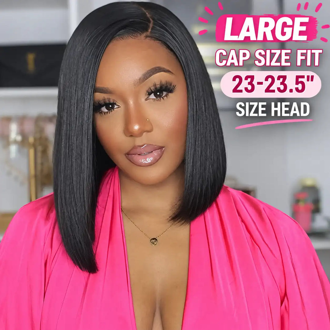 23"-23.5" Large Cap Human Hair Wig for Big Heads | Short Bob Straight 13x4 HD Lace Front Wig For Black Women