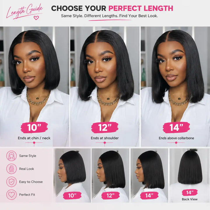23"-23.5" Large Cap Human Hair Wig for Big Heads | Short Bob Straight 13x4 HD Lace Front Wig For Black Women length guide 10 12 14 inch.