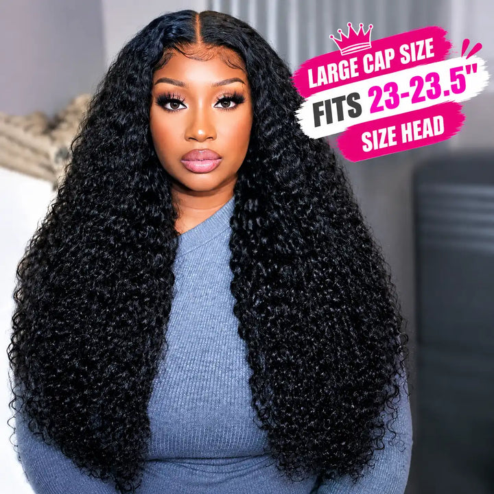 23"-23.5" Large Cap Size Water Wave 13x4 HD Lace Frontal Human Hair Wig - ALIGLOSSY