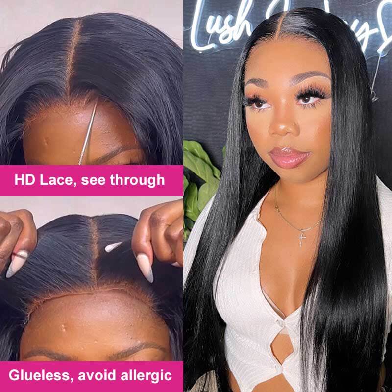 24 inch straight glueless 4x4 lace closure wig with baby hair for natural hairline