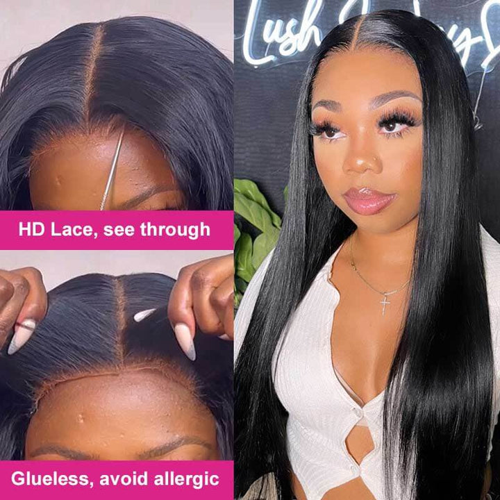 24 inch straight glueless 4x4 lace closure wig with baby hair for natural hairline