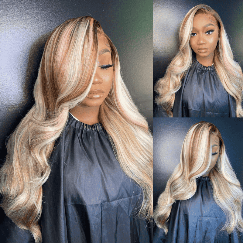 250% 300% Density Pink Brown On Blonde Highlights 13x4 lace front wig