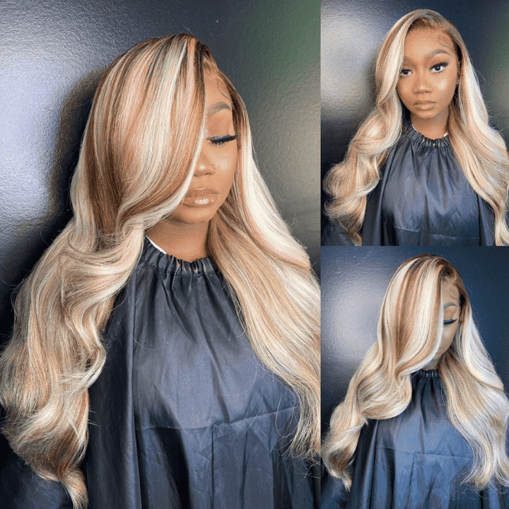 250% 300% Density Pink Brown On Blonde Highlights 13x4 lace front wig