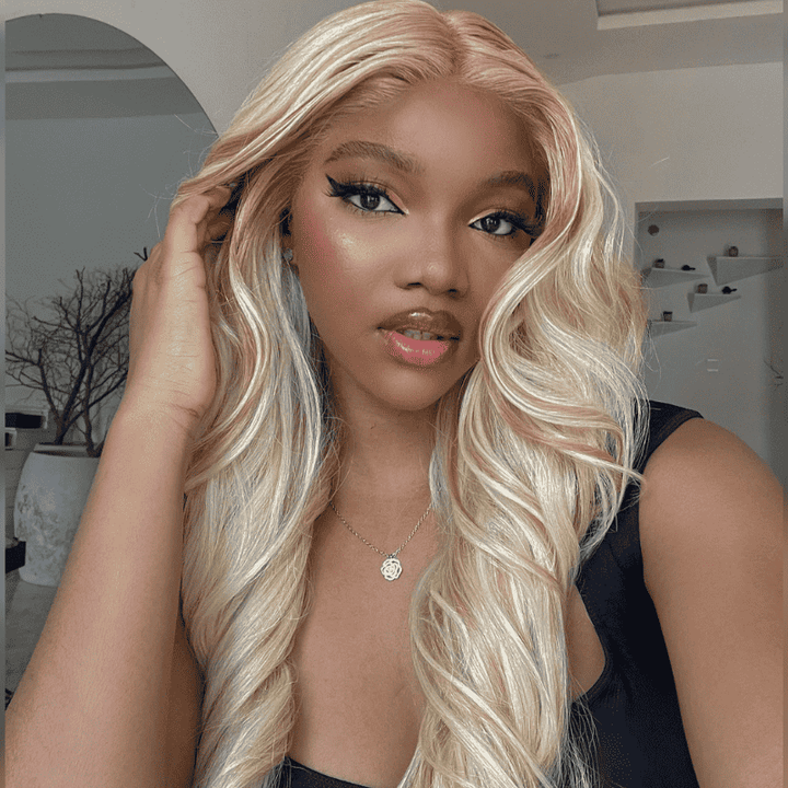 250% 300% density Body Wave human hair wig, Light Brown on Blonde Highlights