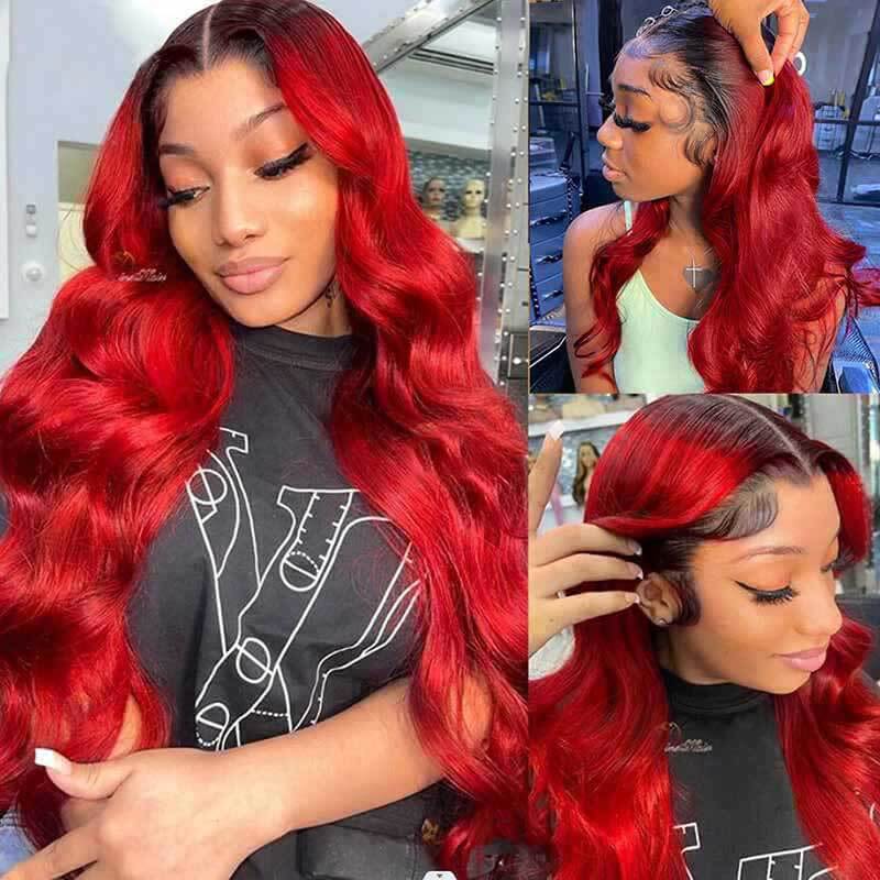 250% Density 1B/Burgundy 13x4 glueless Body Wave lace front wig