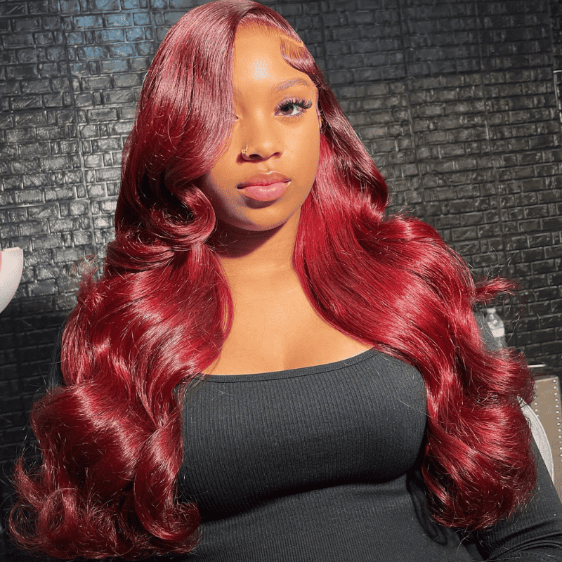 250% Density 99J Red Body Wave 13x4 HD lace front wig
