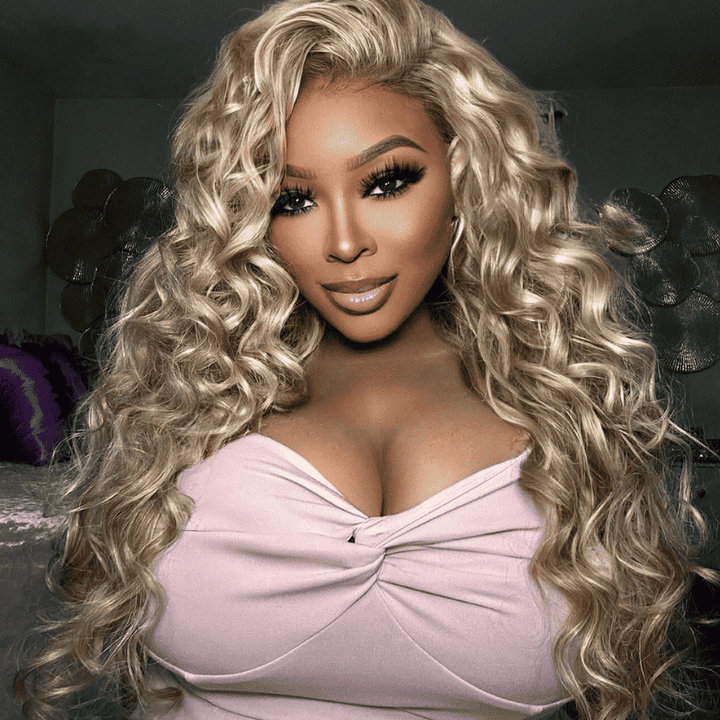 250% Density Balayage Ash Blonde Highlights 13x4 lace front Body Wave wig
