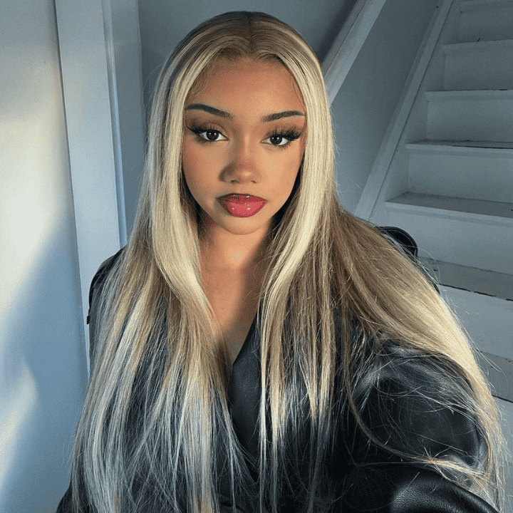 250% Density Blonde Brown Highlights 13x4 lace front straight wig
