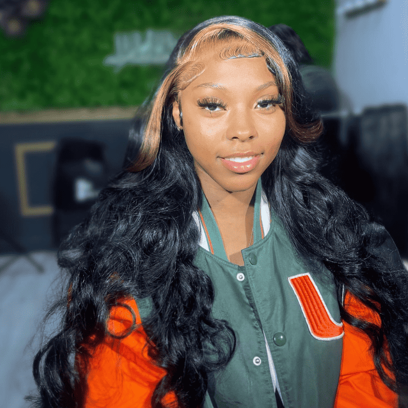250% Density Brown Skunk Stripe 13x4 lace front Body Wave wig
