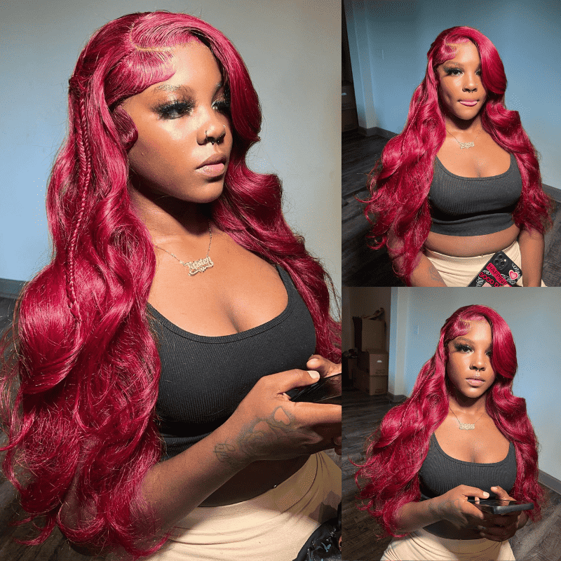 250% Density Burgundy 99J Red Body Wave 13x4 lace front wig
