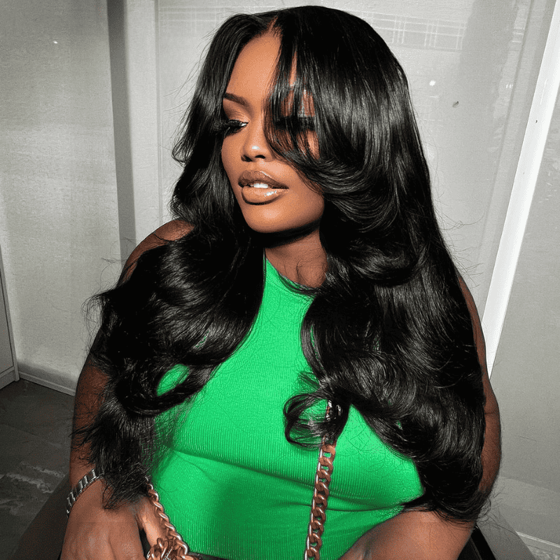 250% Density Curtain Bangs Body Wave 13x4 13x6 lace front wig