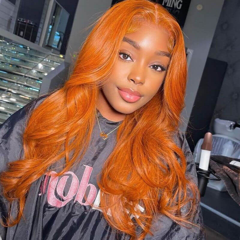 250% Density Ginger Color 13x6 HD lace front Body Wave human hair wig