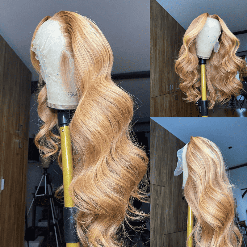 250% Density Honey Blonde Brown Highlights 13x4 lace front wig, HD lace