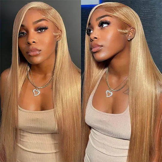 ALIGLOSSY 13x4 Lace Frontal Wig 30 32 34 Inch Straight Human Hair Wig 180 Density 99J Highlight Honey Blonde