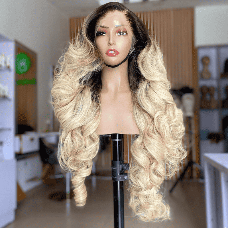 250% Density Ombre Dark Brown Blonde Wig, Balayage Highlights 13x4 lace front