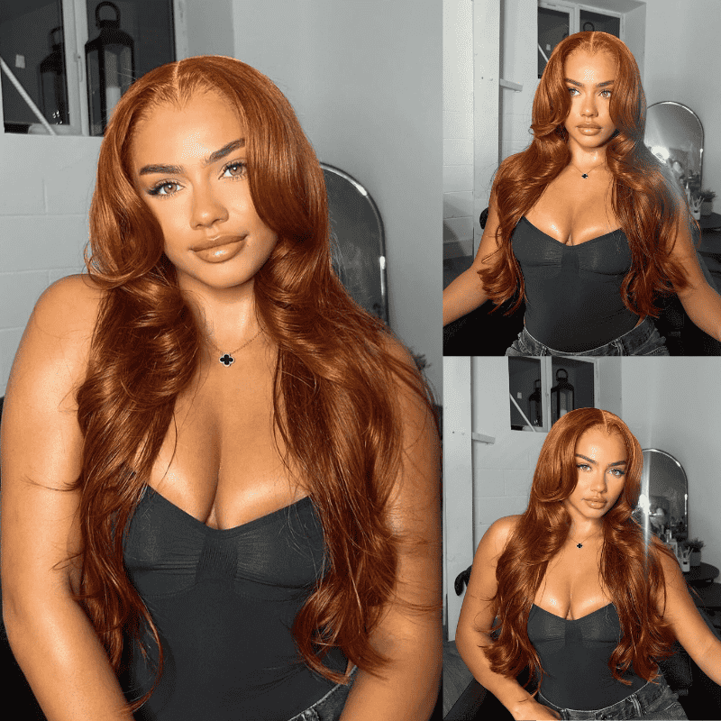 250% Density Reddish Brown Body Wave 13x4 lace front wig with curtain bangs