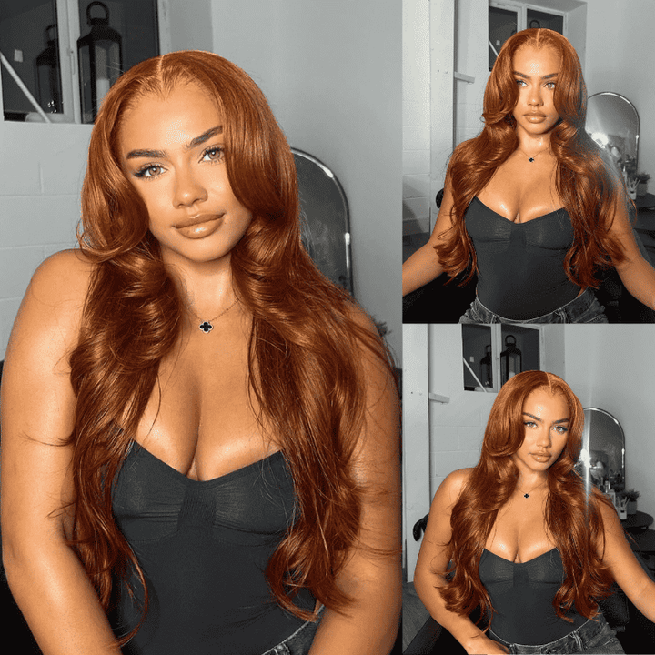 250% Density Reddish Brown Body Wave 13x4 lace front wig with curtain bangs