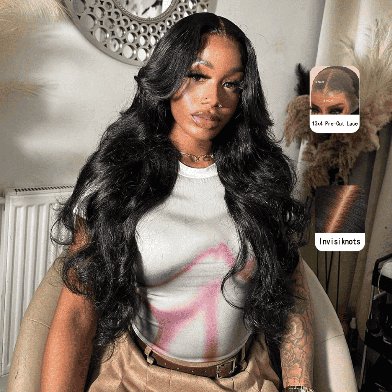 250% Density pre-cut glueless Body Wave lace front human hair wig