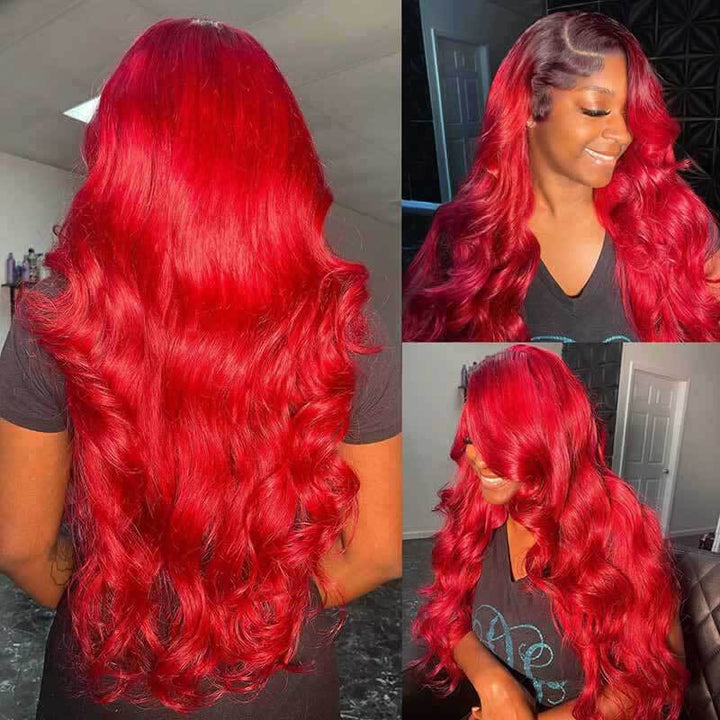 250% density Body Wave wig, 1B/Burgundy, 13x4 HD transparent lace