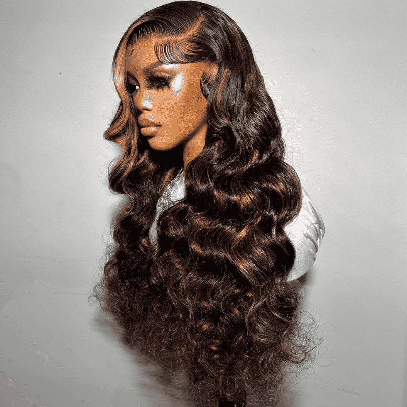 250% density Brown Highlight wig, 13x4 HD lace front Loose Deep Wave