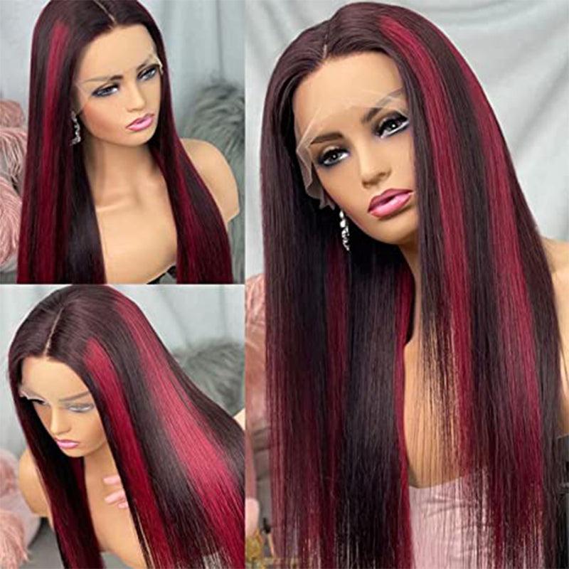 250% density Burgundy Highlight wig, 13x4 HD transparent lace front